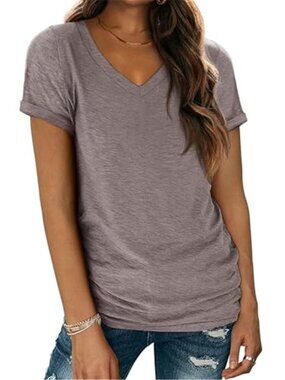 Womens V Neck T Shirt Short Sleeve Casual Loose Fit Basic Tee Summer Beach Top